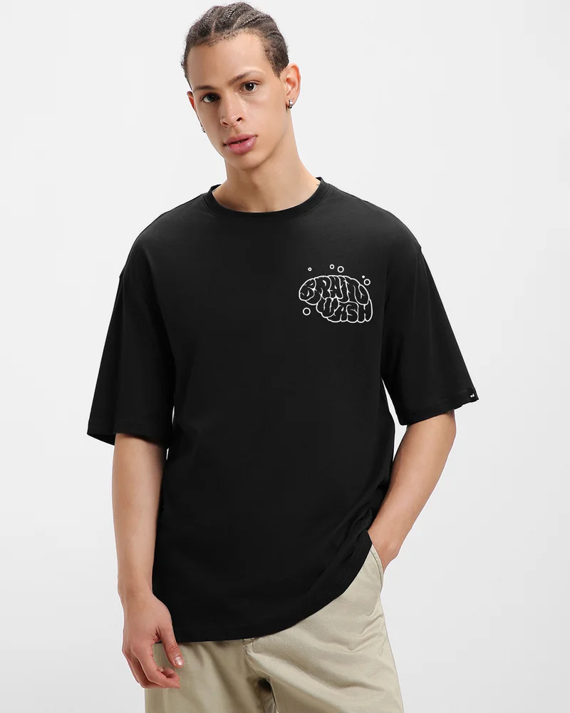 bewakoof Men's Black Brain Wash Graphic Printed Oversized T-shirt